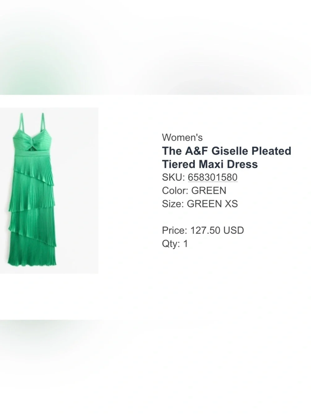 Abercrombie & Fitch Green Pleated Tiered Maxi Dress